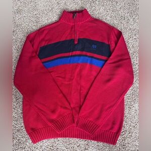 Vintage 90s Chaps Red and Blue Striped Quarter Zip Sweater